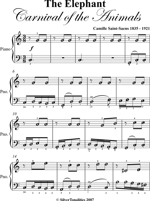 Title details for Elephant Carnival of the Animals Easy Piano Sheet Music by Camille Saint Saens - Wait list